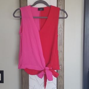 Vici Pink and Red Tie-Front Blouse